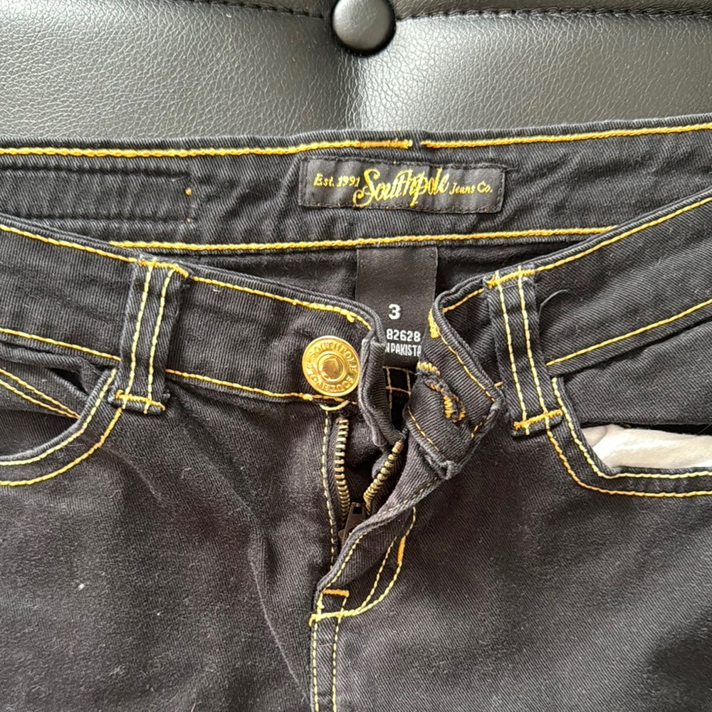 Southpole Black Jeans with Yellow Stitching